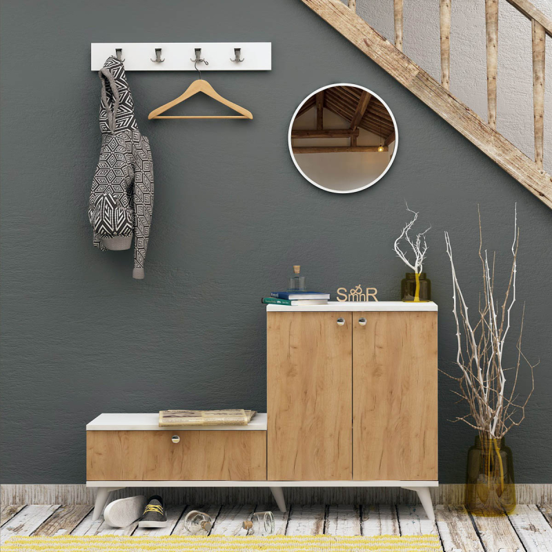 Έπιπλο Εισόδου & Κρεμάστρα (Σετ) A-G Fijel 811MDD4131 Oak/White