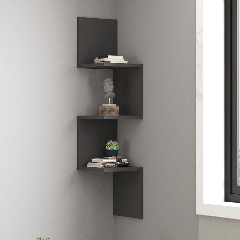Γωνιακή Βιβλιοθήκη Τοίχου 3 Θέσεων (25x25x105.4) A-G Zikzak 835PUQ1669 Anthracite