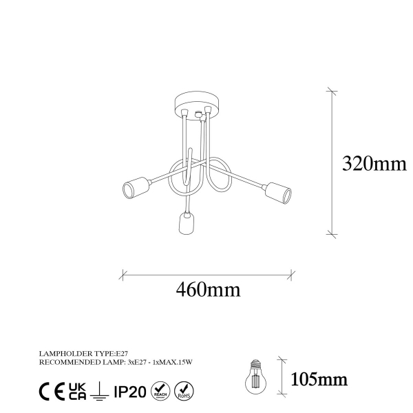 Φωτιστικό Οροφής Τρίφωτο A-G Viraj 942FLG1154 Black Antique