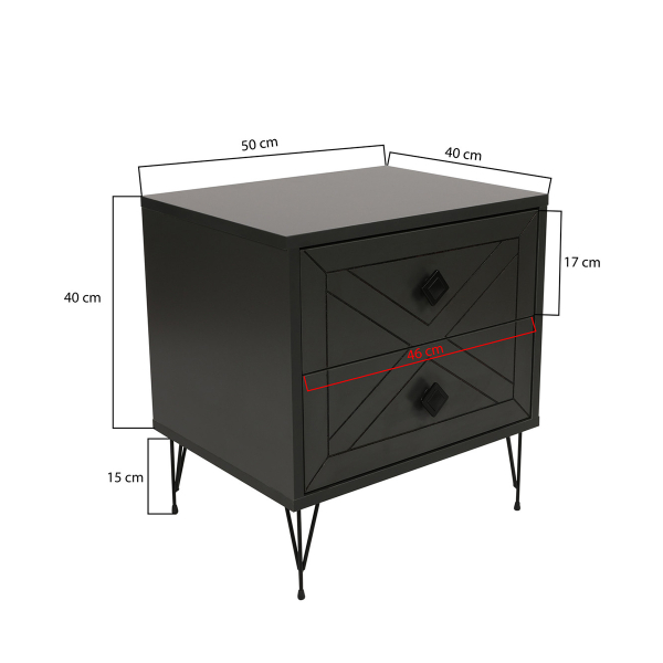 Κομοδίνο Με 2 Συρτάρια (50x40x55) A-G Luna 854KLN3310 Anthracite