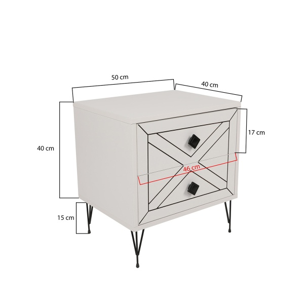 Κομοδίνο Με 2 Συρτάρια (50x40x55) A-G Luna 854KLN3313 White
