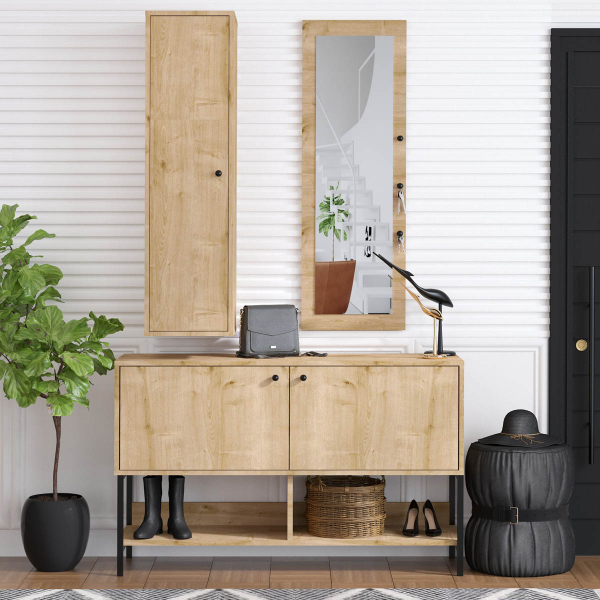 Έπιπλο Εισόδου Με Ντουλάπι & Καθρέφτη (Σετ) A-G Chumo 393MRD1125 Oak