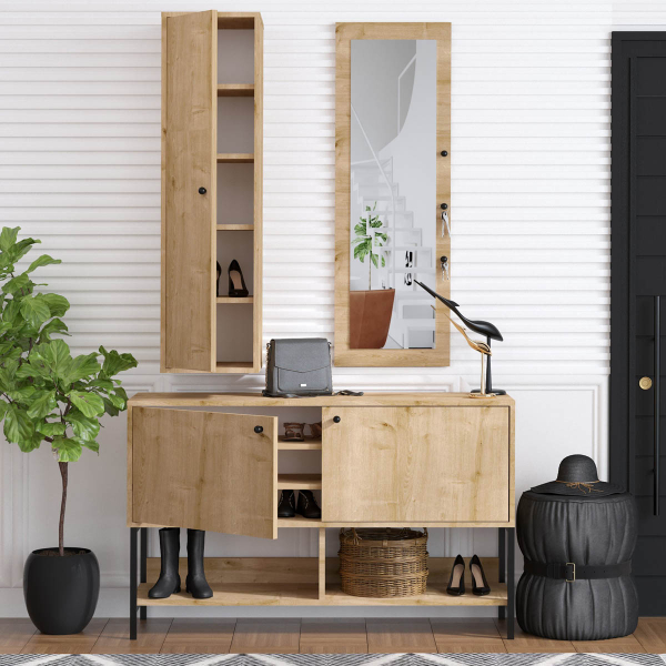 Έπιπλο Εισόδου Με Ντουλάπι & Καθρέφτη (Σετ) A-G Chumo 393MRD1125 Oak