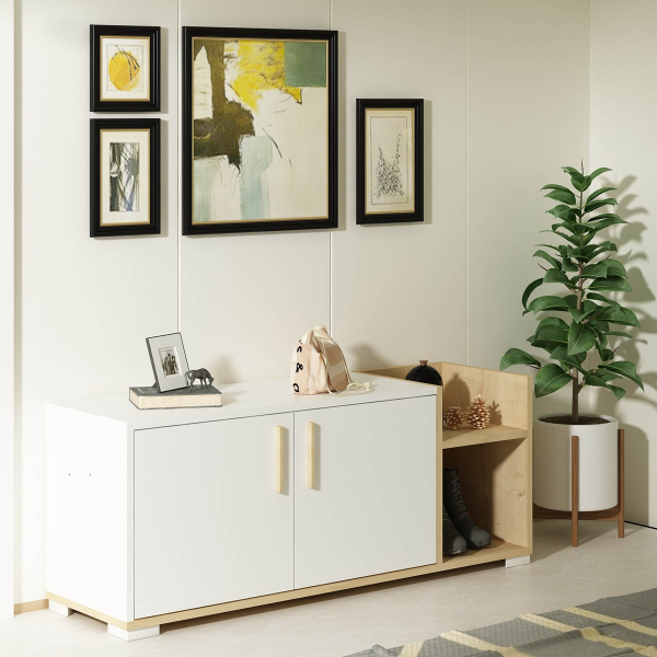 Έπιπλο Εισόδου - Παπουτσοθήκη Με Αποθηκευτικό Χώρο (110x35x50) A-G Sunrise 475OLV1805 White/Oak