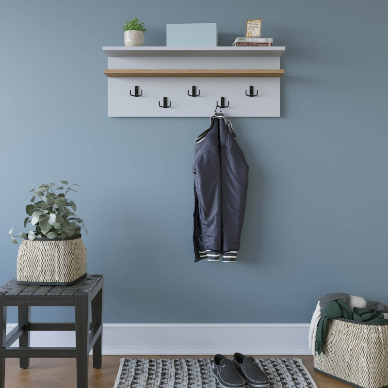 Κρεμάστρα Τοίχου 5 Θέσεων Με Ράφια (90x19.6x31.4) A-G Rolker 935CMN1903 White/Oak