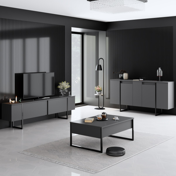 Μπουφές (160x35x80) A-G Luxe 618BLY1175 Anthracite/Black