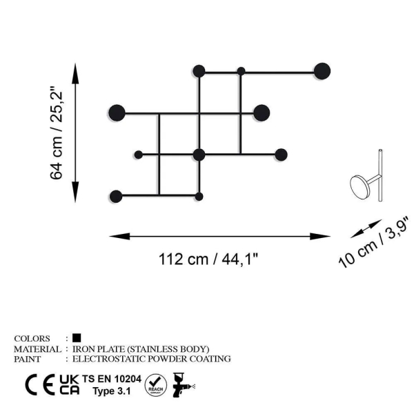 Κρεμάστρα Τοίχου 10 Θέσεων (112x64x10) A-G Fatara 494PYT1127