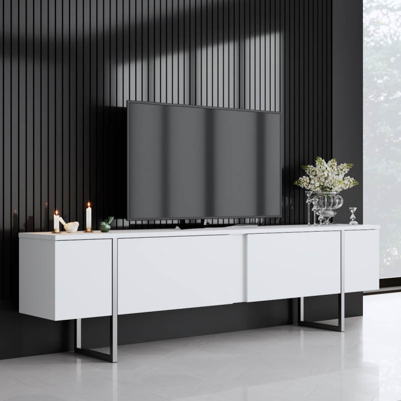 Έπιπλο Τηλεόρασης (180x30x50) A-G Luxe 618BLY1251 White/Silver
