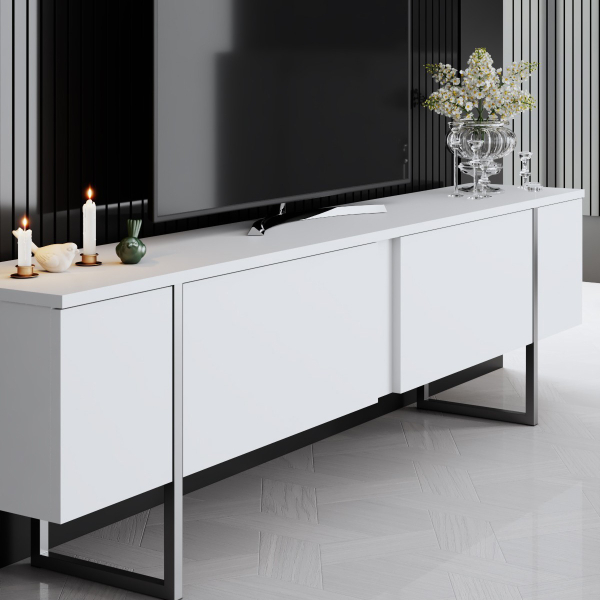 Έπιπλο Τηλεόρασης (180x30x50) A-G Luxe 618BLY1251 White/Silver