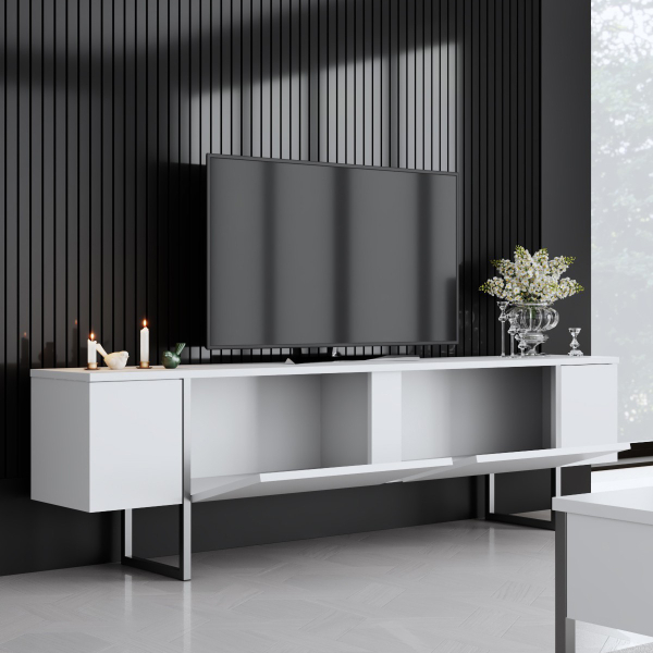 Έπιπλο Τηλεόρασης (180x30x50) A-G Luxe 618BLY1251 White/Silver
