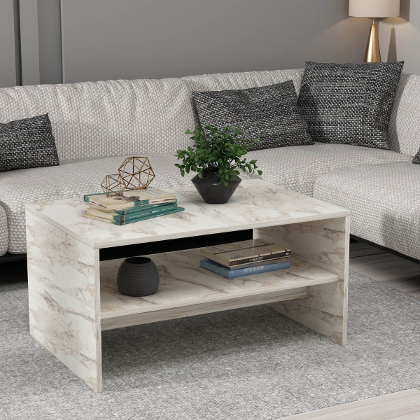 Τραπέζι Σαλονιού Με Ράφι (90x45x47) A-G Apollon 475OLV1348 Ephesus Marble