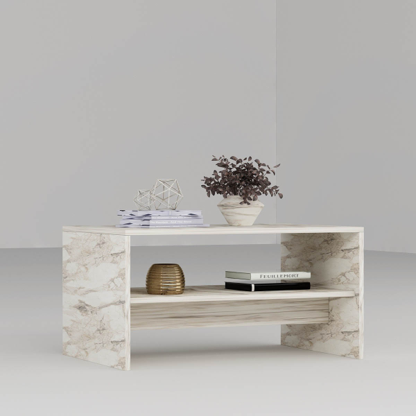 Τραπέζι Σαλονιού Με Ράφι (90x45x47) A-G Apollon 475OLV1348 Ephesus Marble
