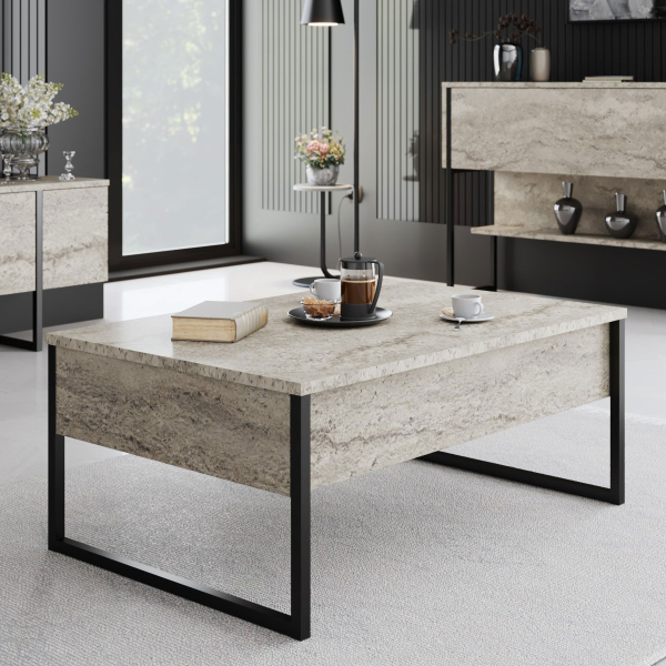 Τραπέζι Σαλονιού (90x60x40) A-G Luxe 618BLY1353 Travertine/Black