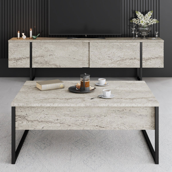 Τραπέζι Σαλονιού (90x60x40) A-G Luxe 618BLY1353 Travertine/Black