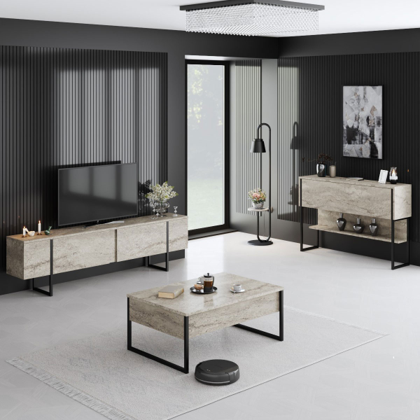 Τραπέζι Σαλονιού (90x60x40) A-G Luxe 618BLY1353 Travertine/Black