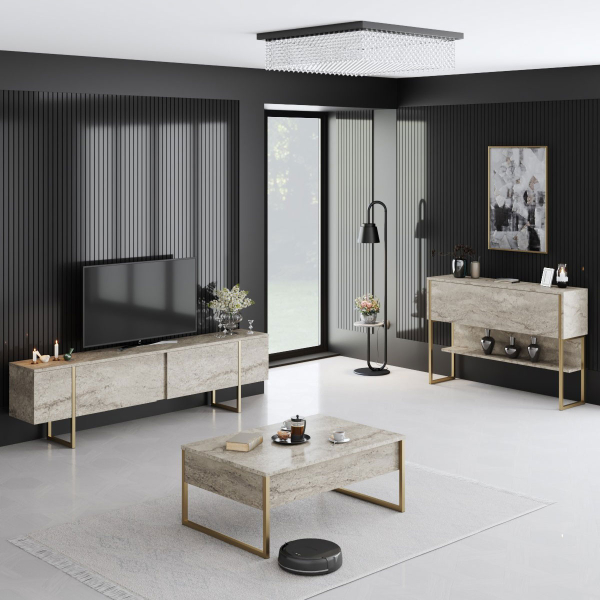 Τραπέζι Σαλονιού (90x60x40) A-G Luxe 618BLY1354 Travertine/Gold