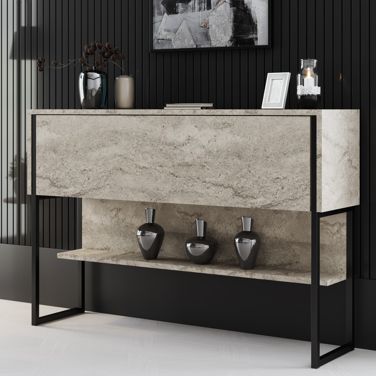 Spitishop Κονσόλα Εισόδου (120x30x80) A-G Luxe 618BLY1410 Travertine/Black