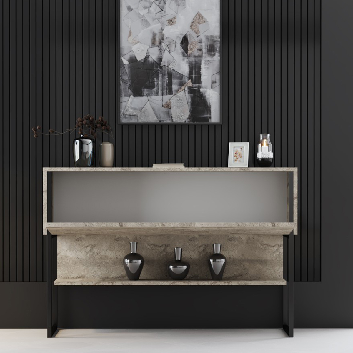 Κονσόλα Εισόδου (120x30x80) A-G Luxe 618BLY1410 Travertine/Black φωτογραφία