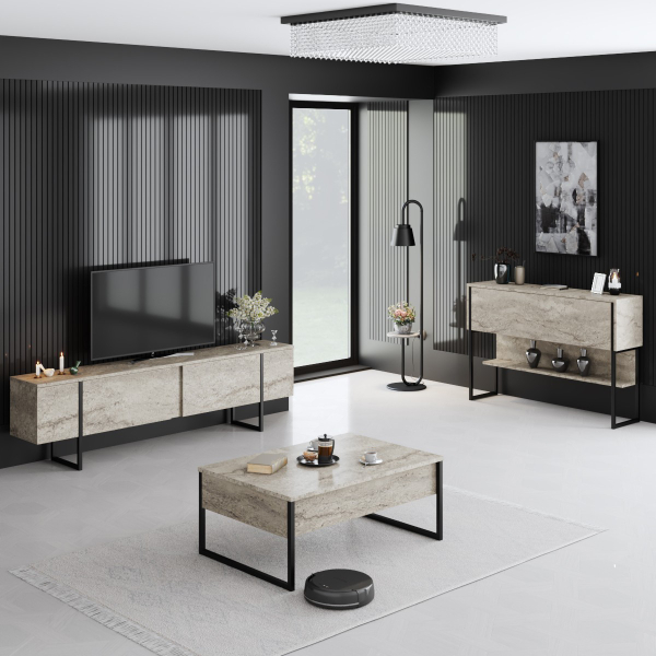 Κονσόλα Εισόδου (120x30x80) A-G Luxe 618BLY1410 Travertine/Black