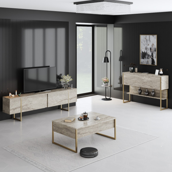 Κονσόλα Εισόδου (120x30x80) A-G Luxe 618BLY1411 Travertine/Gold