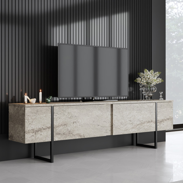 Έπιπλο Τηλεόρασης (180x30x50) A-G Luxe 618BLY1253 Travertine/Black