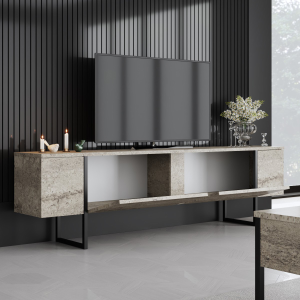 Έπιπλο Τηλεόρασης (180x30x50) A-G Luxe 618BLY1253 Travertine/Black