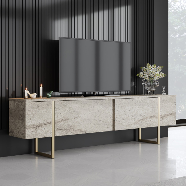 Έπιπλο Τηλεόρασης (180x30x50) A-G Luxe 618BLY1254 Travertine/Gold
