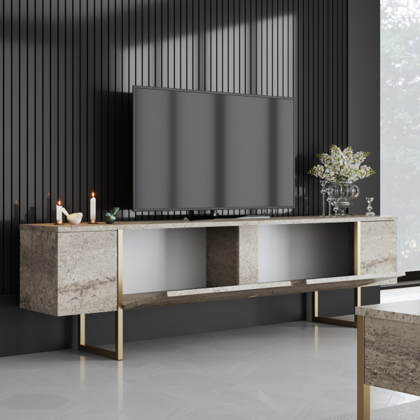 Έπιπλο Τηλεόρασης (180x30x50) A-G Luxe 618BLY1254 Travertine/Gold