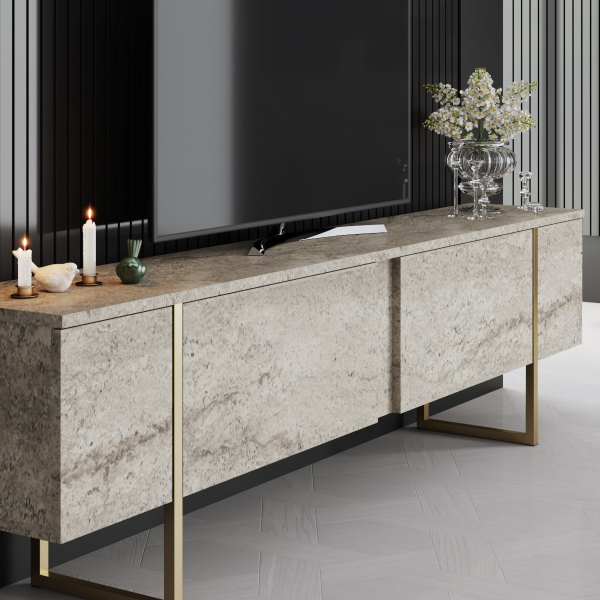 Έπιπλο Τηλεόρασης (180x30x50) A-G Luxe 618BLY1254 Travertine/Gold