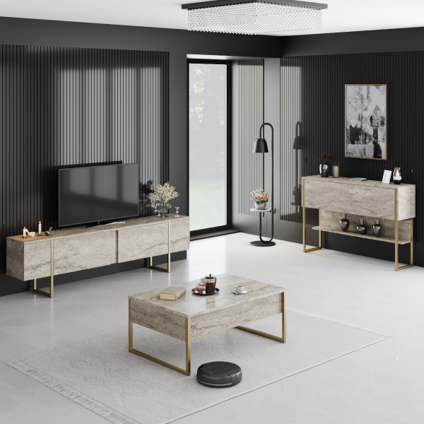 Έπιπλο Τηλεόρασης (180x30x50) A-G Luxe 618BLY1254 Travertine/Gold