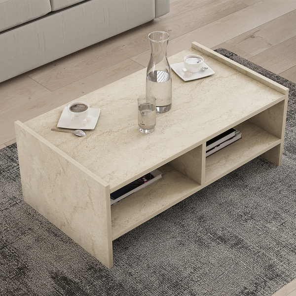Τραπέζι Σαλονιού Με 2 Ράφια (90x50x35) A-G Pera 835PUQ6352 Travertine