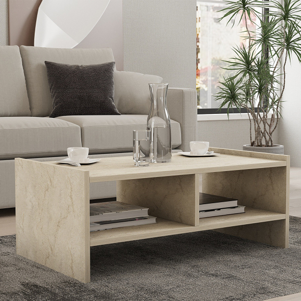 Τραπέζι Σαλονιού Με 2 Ράφια (90x50x35) A-G Pera 835PUQ6352 Travertine