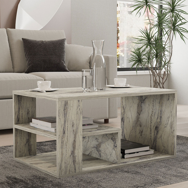 Τραπέζι Σαλονιού Με 3 Ράφια (80x50x40) A-G Eros 495SSE2110 Marble