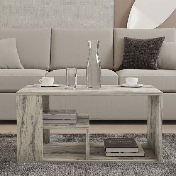 Τραπέζι Σαλονιού Με 3 Ράφια (80x50x40) A-G Eros 495SSE2110 Marble