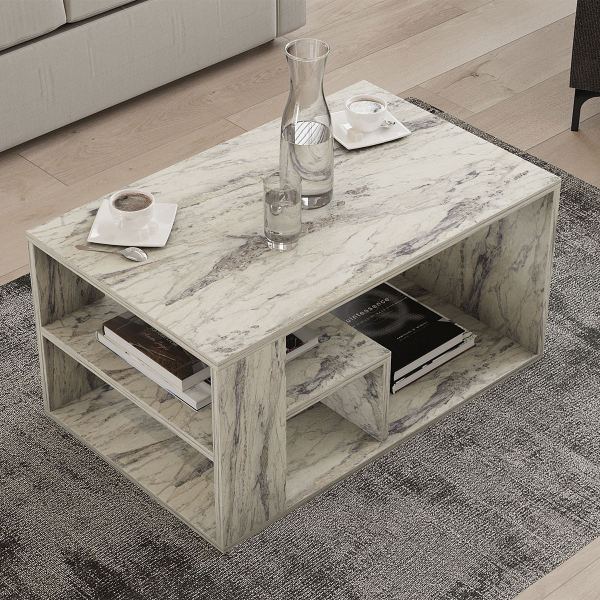 Τραπέζι Σαλονιού Με 3 Ράφια (80x50x40) A-G Eros 495SSE2110 Marble