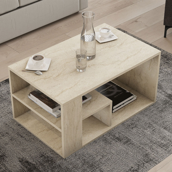 Τραπέζι Σαλονιού Με 3 Ράφια (80x50x40) A-G Eros 495SSE2111 Travertine