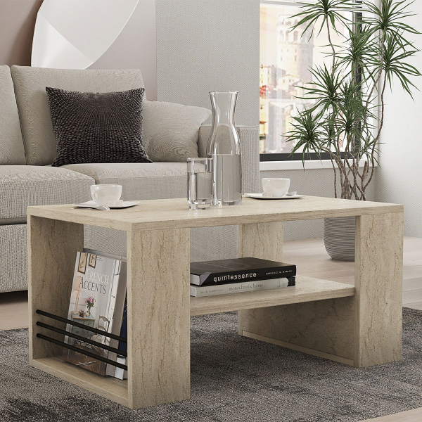 Τραπέζι Σαλονιού Με 3 Ράφια (80x50x40) A-G Iris 495SSE2113 Marble