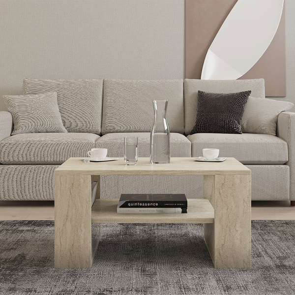 Τραπέζι Σαλονιού Με 3 Ράφια (80x50x40) A-G Iris 495SSE2113 Marble