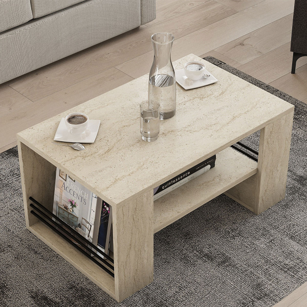 Τραπέζι Σαλονιού Με 3 Ράφια (80x50x40) A-G Iris 495SSE2113 Marble