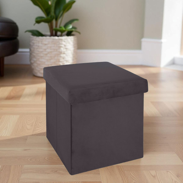 Σκαμπό Με Αποθηκευτικό Χώρο (38x38x38) A-S Tess Velvet Dark Grey 156910C