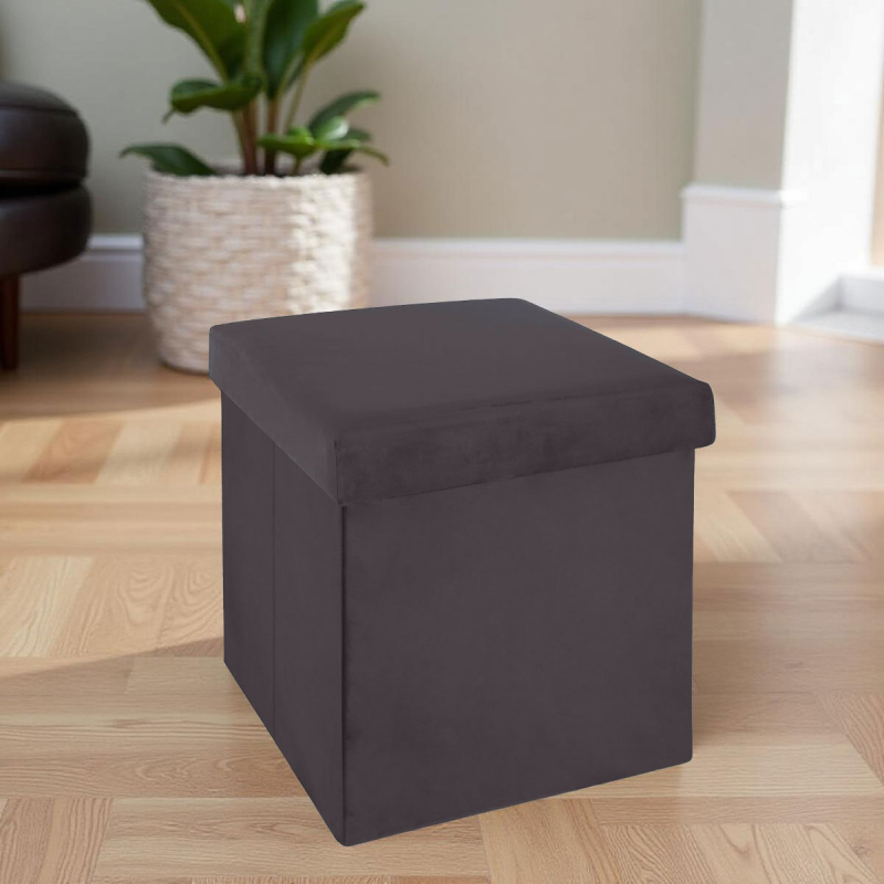 Σκαμπό Με Αποθηκευτικό Χώρο (38x38x38) A-S Tess Velvet Dark Grey 156910C