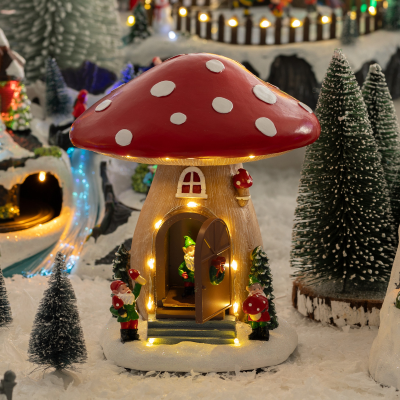 Χριστουγεννιάτικο Διακοσμητικό Με Led - Μουσική - Κίνηση (18x17.2x21.1) F-R Mushroom House 208863