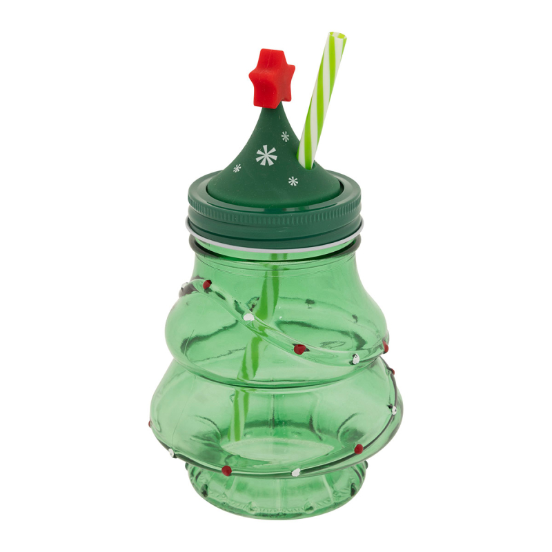 Χριστουγεννιάτικο Ποτήρι Με Καλαμάκι 500ml A-S Xmas Tree Green 208690