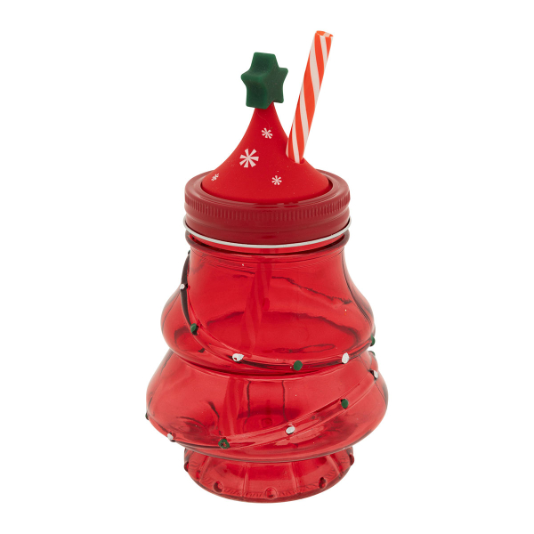 Χριστουγεννιάτικο Ποτήρι Με Καλαμάκι 500ml A-S Xmas Tree Red 208690
