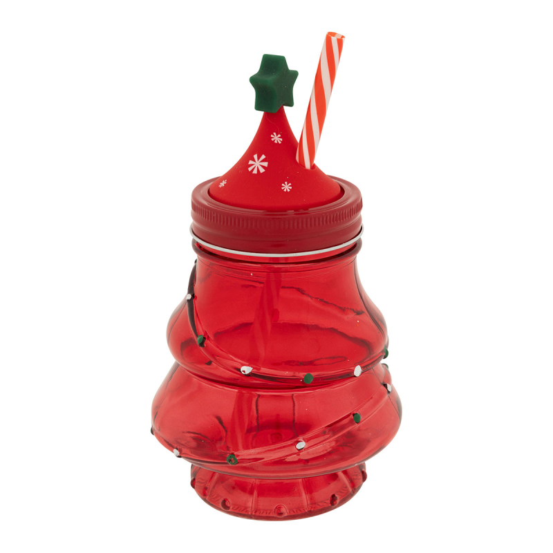 Χριστουγεννιάτικο Ποτήρι Με Καλαμάκι 500ml A-S Xmas Tree Red 208690