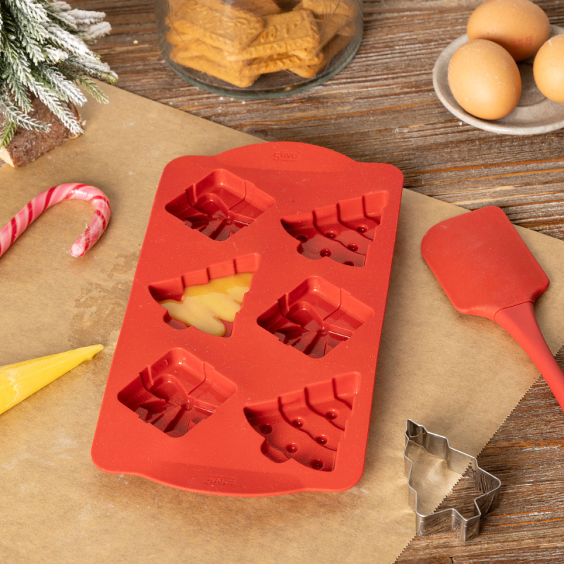Χριστουγεννιάτικη Φόρμα Σιλικόνης Για 6 Κεκάκια + Σπάτουλα + Κουπ Πατ F-V Red 204664