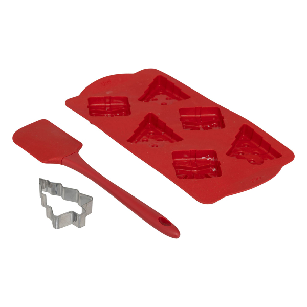 Χριστουγεννιάτικη Φόρμα Σιλικόνης Για 6 Κεκάκια + Σπάτουλα + Κουπ Πατ F-V Red 204664