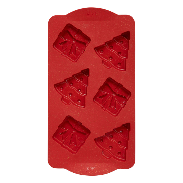 Χριστουγεννιάτικη Φόρμα Σιλικόνης Για 6 Κεκάκια + Σπάτουλα + Κουπ Πατ F-V Red 204664