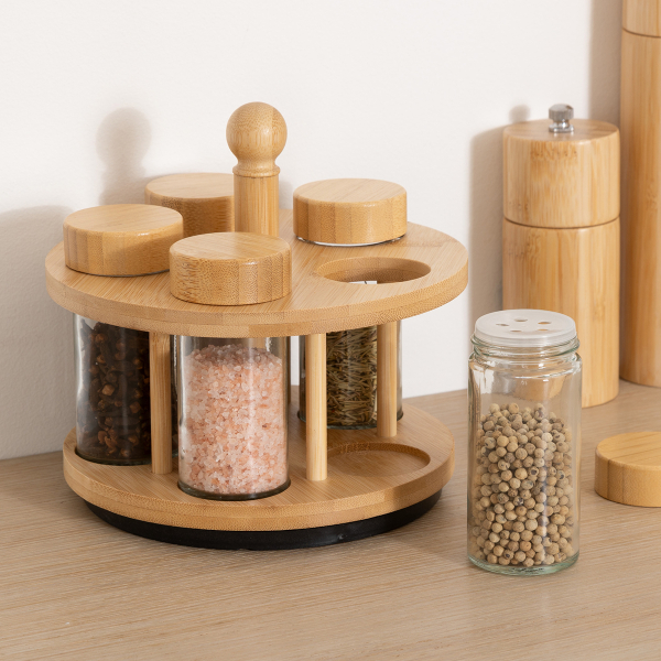 Βαζάκια Μπαχαρικών (Σετ 5τμχ) Σε Περιστρεφόμενο Σταντ F-V Cozy 209283