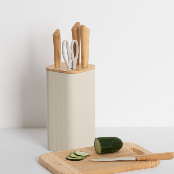 Μαχαίρια Κουζίνας & Ψαλίδι Σε Σταντ (Σετ 6τμχ) F-V Sensia 190134 Beige